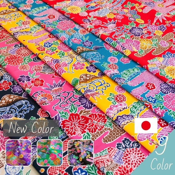 布目文様　花器 綿ブロードプリント紅型山花文様 サンプル | 布生地専門イワキ